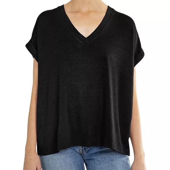 Mod Ref Black Boxy Cap Rolled Sleeves Top XL - Picture 1 of 5